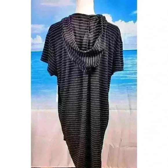 BLACK HOODIE Beach Cover Up NWT Time & Tru STRETCH Tunic Dress Swim suit - Picture 4 of 8
